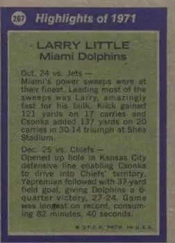 1972 Topps #267 - Larry Little - Miami Dolphins - Back