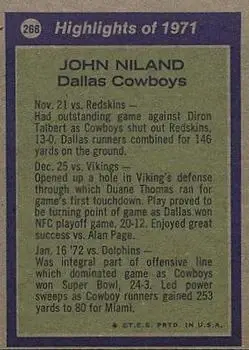 1972 Topps #268 - John Niland - Dallas Cowboys - Back 1972 Topps #268 - John Niland - Dallas Cowboys - Back
