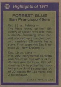 1972 Topps #269 - Forrest Blue - San Francisco 49ers - Back