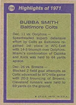 1972 Topps #278 - Bubba Smith - Baltimore Colts 1972 Topps #278 - Bubba Smith - Baltimore Colts