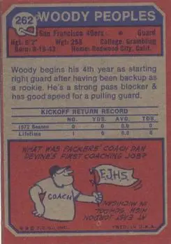 1973 Topps #262 - Woody Peoples - San Francisco 49ers - Back