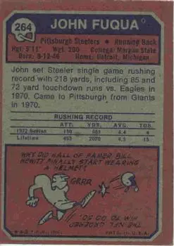 1973 Topps #264 - John Fuqua - Pittsburgh Steelers