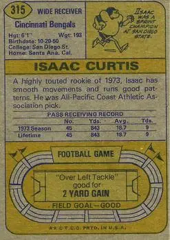 1974 Topps #315 - Isaac Curtis - Cincinnati Bengals - Back