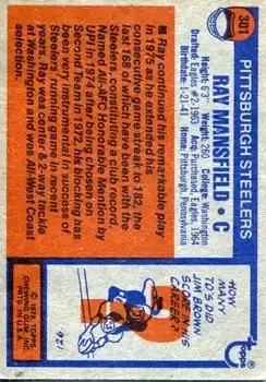 1976 Topps #301 - Ray Mansfield - Pittsburgh Steelers - Back