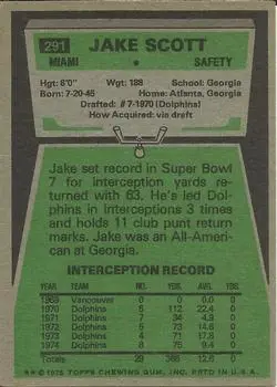1975 Topps #291 - Jake Scott - Miami Dolphins