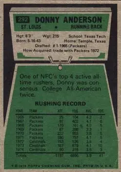 1975 Topps #292 - Donny Anderson - St. Louis Cardinals - Back