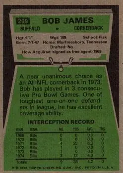 1975 Topps #299 - Bob James - Buffalo Bills - Back
