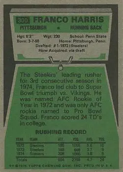 1975 Topps #300 - Franco Harris - Pittsburgh Steelers
