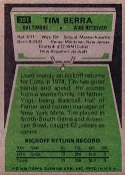 1975 Topps #301 - Tim Berra - Baltimore Colts