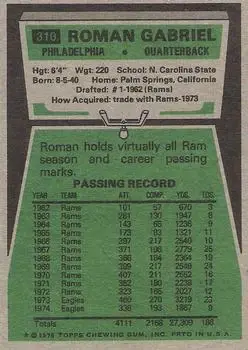 1975 Topps #310 - Roman Gabriel - Philadelphia Eagles