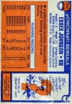 1976 Topps #311 - Essex Johnson - Cincinnati Bengals - Back
