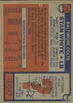 1976 Topps #312 - Stan White - Baltimore Colts - Back