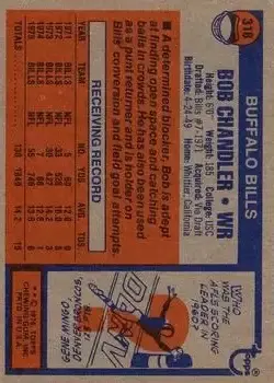 1976 Topps #318 - Bob Chandler - Buffalo Bills - Back