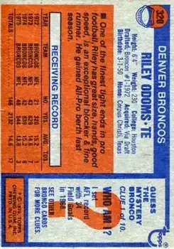 1976 Topps #320 - Riley Odoms - Denver Broncos - Back