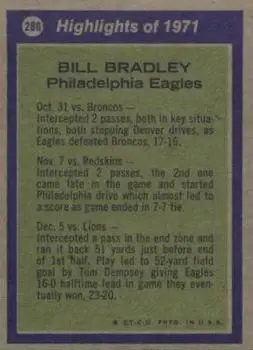1972 Topps #286 - Bill Bradley - Philadelphia Eagles