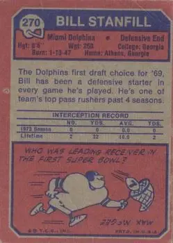 1973 Topps #270 - Bill Stanfill - Miami Dolphins