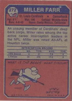 1973 Topps #272 - Miller Farr - St. Louis Cardinals - Back
