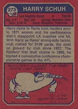 1973 Topps #273 - Harry Schuh - Los Angeles Rams - Back 1973 Topps #273 - Harry Schuh - Los Angeles Rams - Back
