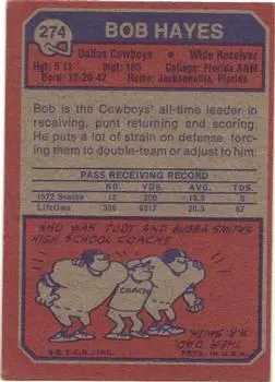 1973 Topps #274 - Bob Hayes - Dallas Cowboys - Back