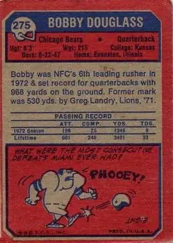1973 Topps #275 - Bobby Douglass - Chicago Bears - Back