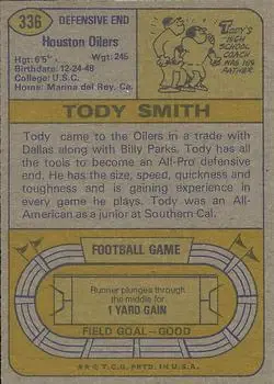 1974 Topps #336 - Tody Smith - Houston Oilers - Back 1974 Topps #336 - Tody Smith - Houston Oilers - Back