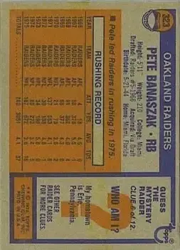1976 Topps #323 - Pete Banaszak - Oakland Raiders - Back 1976 Topps #323 - Pete Banaszak - Oakland Raiders - Back