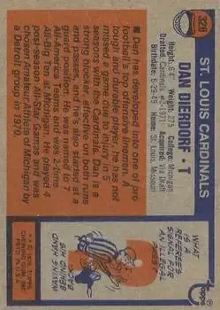 1976 Topps #326 - Dan Dierdorf - St. Louis Cardinals - Back