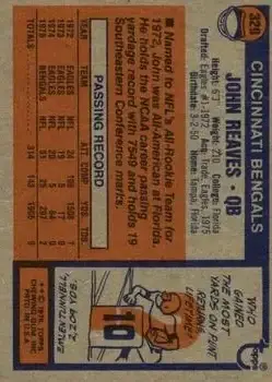1976 Topps #329 - John Reaves - Cincinnati Bengals - Back