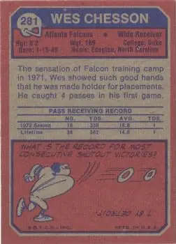 1973 Topps #281 - Wes Chesson - Atlanta Falcons