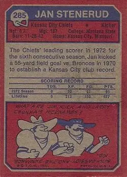 1973 Topps #285 - Jan Stenerud - Kansas City Chiefs