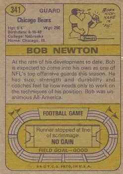 1974 Topps #341 - Bob Newton - Chicago Bears - Back 1974 Topps #341 - Bob Newton - Chicago Bears - Back