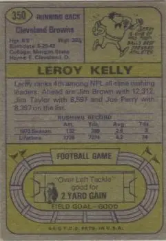 1974 Topps #350 - Leroy Kelly - Cleveland Browns - Back