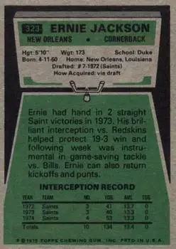 1975 Topps #323 - Ernie Jackson - New Orleans Saints - Back