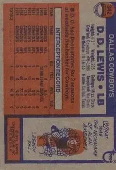 1976 Topps #342 - D.D. Lewis - Dallas Cowboys - Back