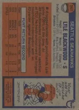1976 Topps #347 - Lyle Blackwood - Seattle Seahawks - Back