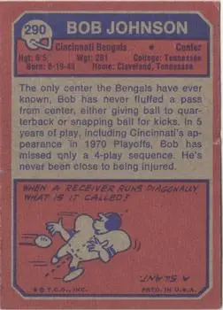 1973 Topps #290 - Bob Johnson - Cincinnati Bengals - Back