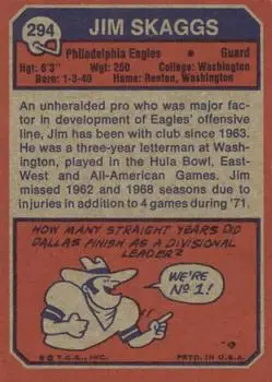 1973 Topps #294 - Jim Skaggs - Philadelphia Eagles