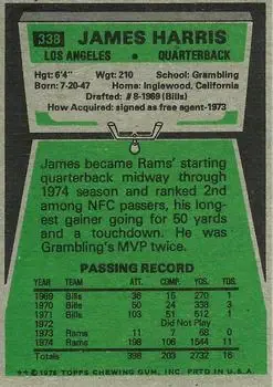 1975 Topps #338 - James Harris - Los Angeles Rams - Back 1975 Topps #338 - James Harris - Los Angeles Rams - Back