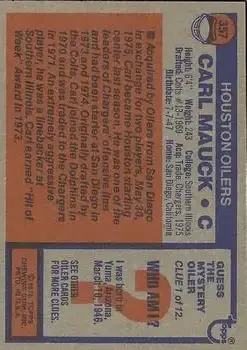 1976 Topps #357 - Carl Mauck - Houston Oilers - Back