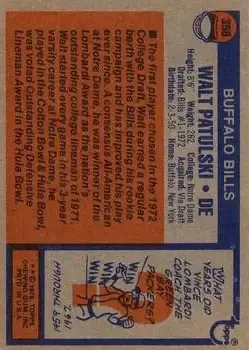 1976 Topps #358 - Walt Patulski - Buffalo Bills - Back