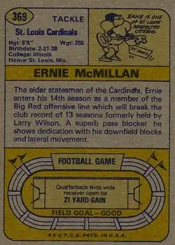 1974 Topps #369 - Ernie McMillan - St. Louis Cardinals - Back 1974 Topps #369 - Ernie McMillan - St. Louis Cardinals - Back