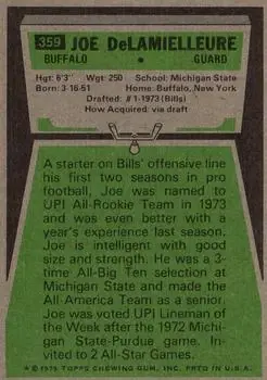 1975 Topps #359 - Joe DeLamielleure - Buffalo Bills - Back 1975 Topps #359 - Joe DeLamielleure - Buffalo Bills - Back