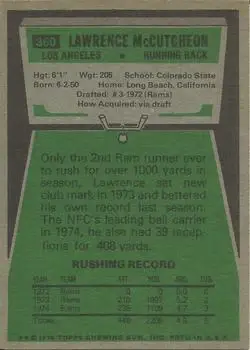 1975 Topps #360 - Lawrence McCutcheon - Los Angeles Rams - Back