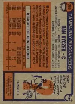 1976 Topps #366 - Dan Ryczek - Tampa Bay Buccaneers - Back 1976 Topps #366 - Dan Ryczek - Tampa Bay Buccaneers - Back