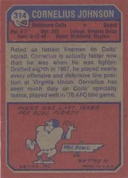 1973 Topps #314 - Cornelius Johnson - Baltimore Colts