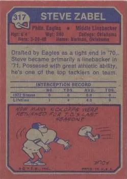 1973 Topps #317 - Steve Zabel - Philadelphia Eagles