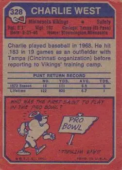 1973 Topps #328 - Charlie West - Minnesota Vikings - Back