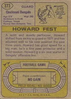1974 Topps #373 - Howard Fest - Cincinnati Bengals - Back 1974 Topps #373 - Howard Fest - Cincinnati Bengals - Back