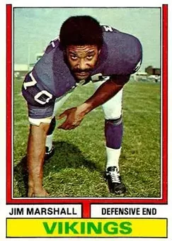 1974 Topps #377 - Jim Marshall - Minnesota Vikings 1974 Topps #377 - Jim Marshall - Minnesota Vikings
