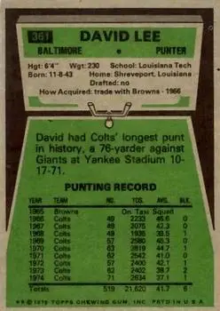 1975 Topps #361 - David Lee - Baltimore Colts 1975 Topps #361 - David Lee - Baltimore Colts